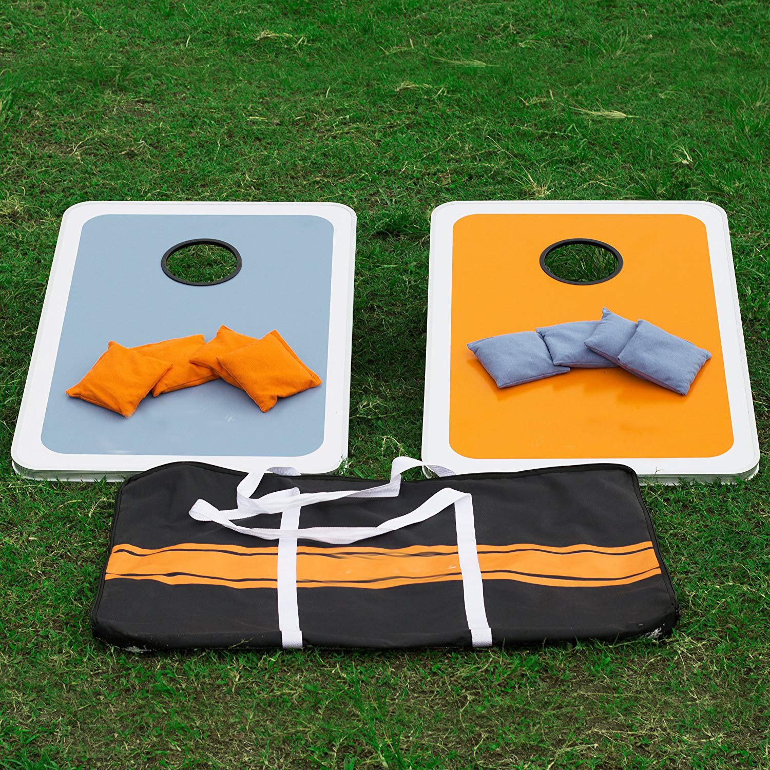 Aluminum-Framed Cornhole Bean Bag Toss Game Set with 8 Double-Lined All-Weather Bean Bags and Carrying Case - copy